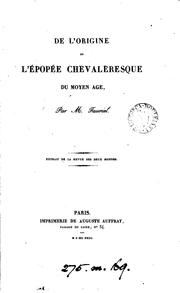 Cover of: De l'origine de l'épopée chevaleresque du moyen âge