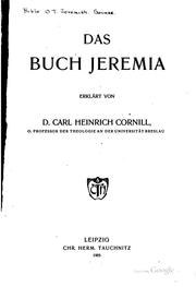 Cover of: Das Buch Jeremia by Carl Heinrich Cornill