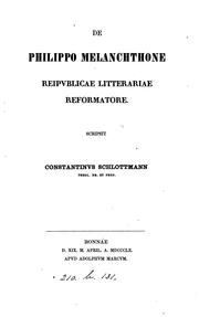 Cover of: De Philippo Melanchthone reipublicae litterariae reformatore