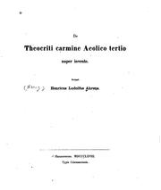 Cover of: De Theocriti Carmine aeolico tertio nuper invento