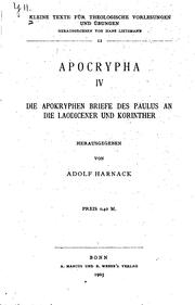 Cover of: Die apokryphen Briefe des Paulus an die Laodicener und Korinther by Adolf von Harnack