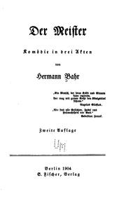 Cover of: Der Meister: Komödie in drei Akten by Hermann Bahr