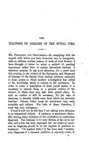 Cover of: The Diagnosis of diseases of the spinal cord: An Address Delivered to the Medical Society of ...