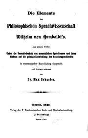 Cover of: Die Elemente der philosophischen Sprachwissenschaft Wilhelm von Humboldt's: Aus seinem Werke ...