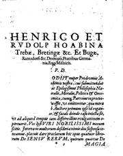 Cover of: De sensv rervm et magia, libri quatuor.: Tobias Adami recensvit, et nunc ...
