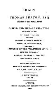 Cover of: Diary of Thomas Burton, ESQ by John Towill Rutt