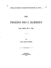 Cover of: Der Prozess des C. Rabirius vom Jahre 63 V. Chr