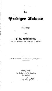 Cover of: Der Prediger Salomo by Ernst Wilhelm Hengstenberg