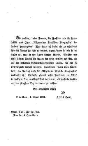 Die Forsters und die Humboldts by Alfred Wilhelm Dove