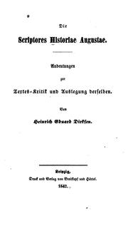 Cover of: Die Scriptores Historiae Augustae: Andeutungen zur Textes-kritik und Auslegung derselben