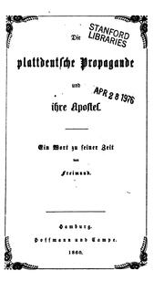 Cover of: Die plattdeutsche Propagande und ihre Apostel