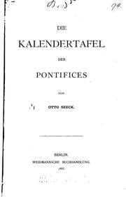 Cover of: Die Kalendertafel der pontifices by Otto Seeck