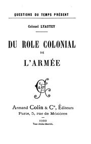 Cover of: Du role colonial de l'armée
