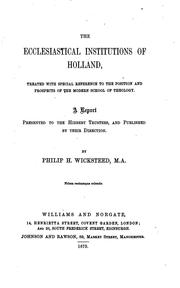 Cover of: The Ecclesiastical Institutions of Holland