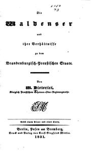 Cover of: Die Waldenser und ihre Verhältnisse zu dem Brandenburgisch-preussischen Staate by Karl Friedrich Wilhelm Dieterici, Karl Friedrich Wilhelm Dieterici