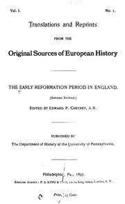 Cover of: The Early Reformation Period in England by Edward Potts Cheyney