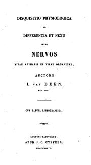 Cover of: Disquisitio physiologica de differentia et nexu inter nervos vitae animalis et vitae organicae