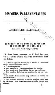 Cover of: Discours parlementaires: Assemblée nationale-Chambre des députés, 1872-1881
