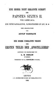 Eine bisher unbekannte Version des ersten Teiles der"apostellehre" gefunden und besprochen von L .. by Adolf von Harnack