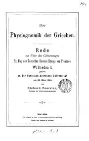 Cover of: Die Physiognomik der Griechen by Richard Foerster