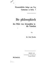 Cover of: Die philosophischen Quellen des Philo von Alexandria in seiner Schrift über die Vorsehung