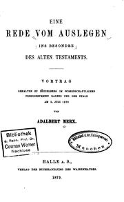 Cover of: Eine Rede vom auslegen, ins besondre des alten Testaments: Vortrag