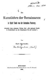 Die Kunstlehre der Renaissance in Opitz' Buch von der deutschen Poeterey by Karl Borinski