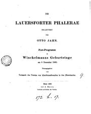 Cover of: Die Lauersforter Phalerae, Fest-progr. zu Winckelmanns Geburtstage. (Vorstande d. Vereins von ... by Otto Jahn