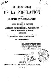 Cover of: Du recrutement de la population dans les petits états démocratiques: avec esquisse historique et ...