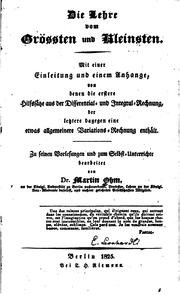 Cover of: Die Lehre vom grössten und kleinsten: Mit einer Einleitung und einem Anhange ...