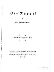 Cover of: Die Kuppel: Der Gedichte zweiter Teil by Else Lasker-Schüler