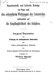 Experimentelle und kritische Beiträge zur Frage nach den sekundären Wirkungen des Unterrichts .. by Walter Baade