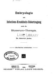 Cover of: Embryologie und Infections-Krankheits-Uebertragung