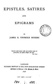 Cover of: Epistles, satires and epigrams [in verse, imitated from Horace, Juvenal and others]. by Rogers, James E. Thorold