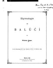 Cover of: Etymologie des Balūčī by Wilhelm Geiger