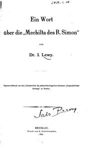 Cover of: Ein Wort über die"mechilta des R. Simon"