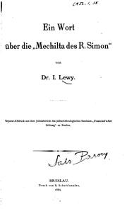 Ein Wort über die"mechilta des R. Simon" by Israel Lewy