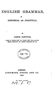 Cover of: English Grammar Historical and Analytical by Joseph Gostwick, Joseph Gostwick