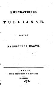 Cover of: Emendationes Tullianae
