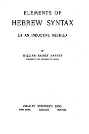 Cover of: Elements of Hebrew Syntax by an Inductive Method