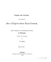 Cover of: Formeln und Lehrsätze zum gebrauche der elliptischen Functionen