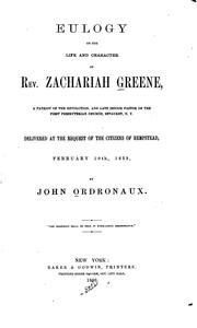 Cover of: Eulogy on the Life and Character of Rev. Zachariah Greene: A Patriot of the ...