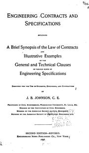 Cover of: Engineering Contracts and Specifications; Including: Including a Brief Synopsis of the Law of ...