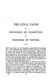 Cover of: The Final Cause as Principle of Cognition and Principle in Nature