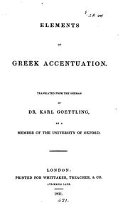 Cover of: Elements of Greek accentuation, tr. by a member of the University of Oxford