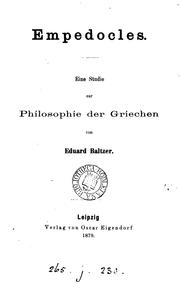 Cover of: Empedocles, eine Studie zur Philosophie des Griechen by Eduard Baltzer