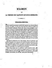 Cover of: Examen de la théorie des rapports botanico-chimiques
