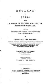 Cover of: England in 1835: A Series of Letters Written to Friends in Germany During a Residence in London ...