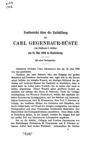 Cover of: Festbericht über die Enthüllung der Carl Gegenbaur-Büste