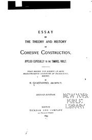 Cover of: Essay on the Theory and History of Cohesive Construction: Applied Especially ...